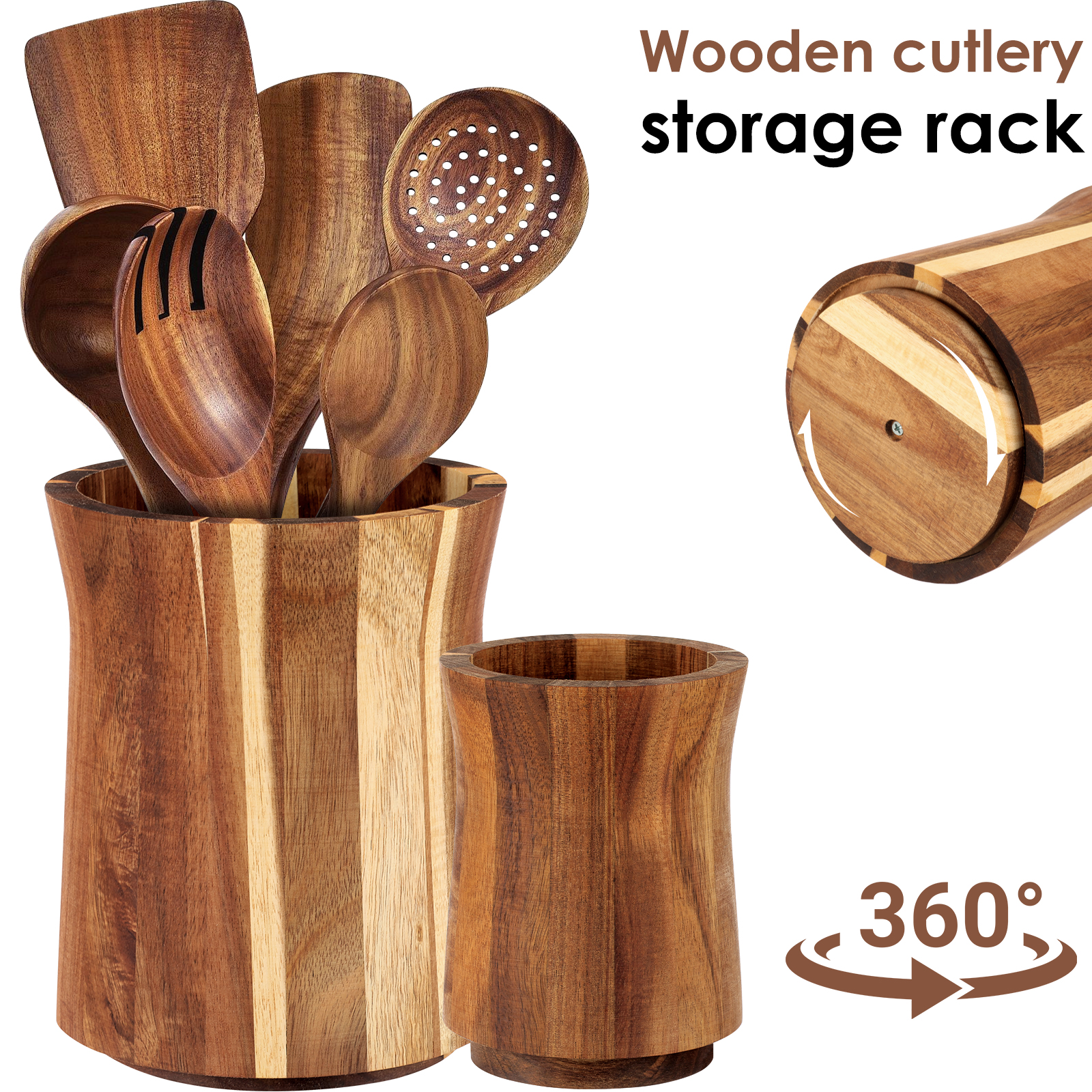 Home Cooking Supplies - 360° Rotating Utensil Holder Wood Kitchen