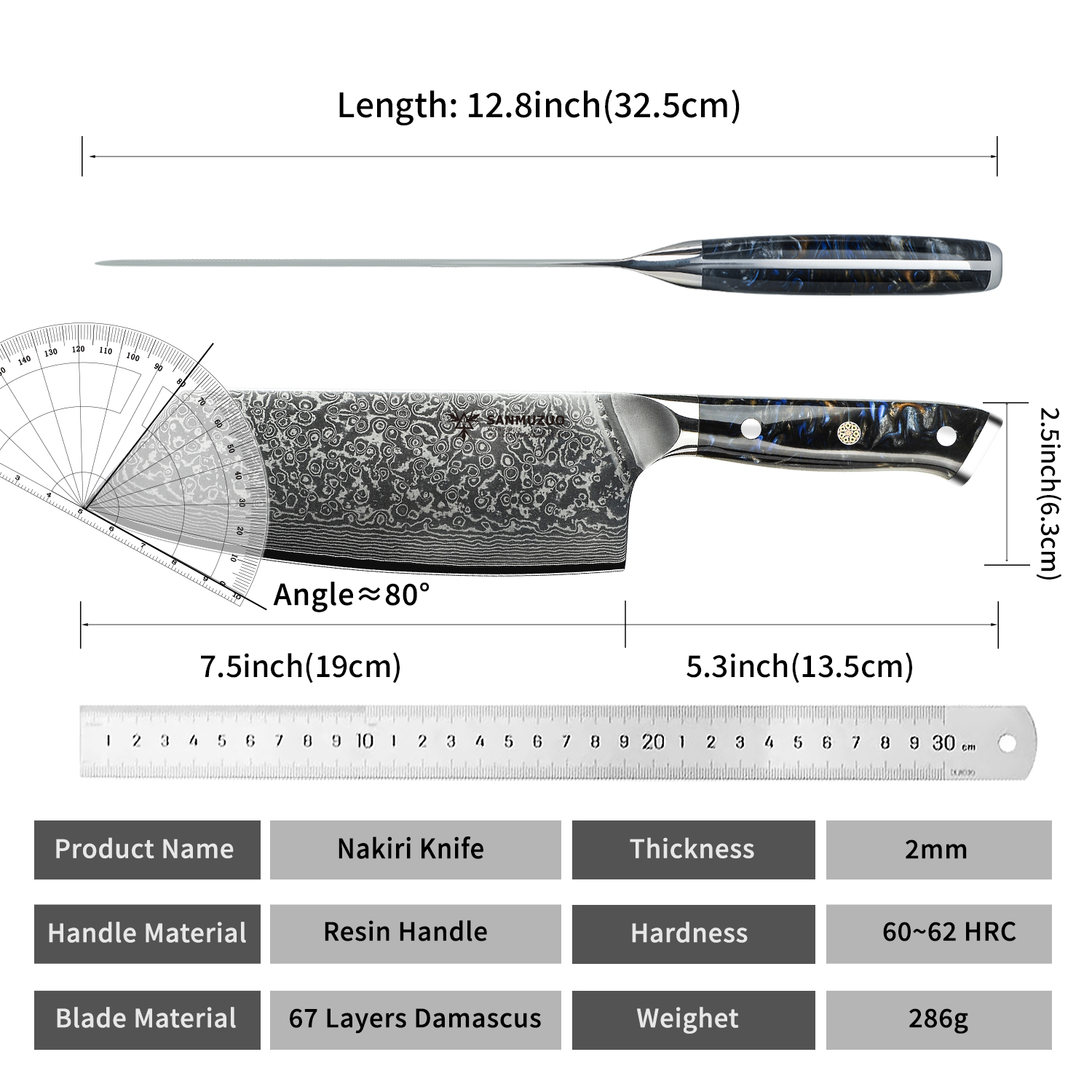 SANMUZUO 7.5 inch Nakiri Knife - Home Cooking Chef のレビューと価格