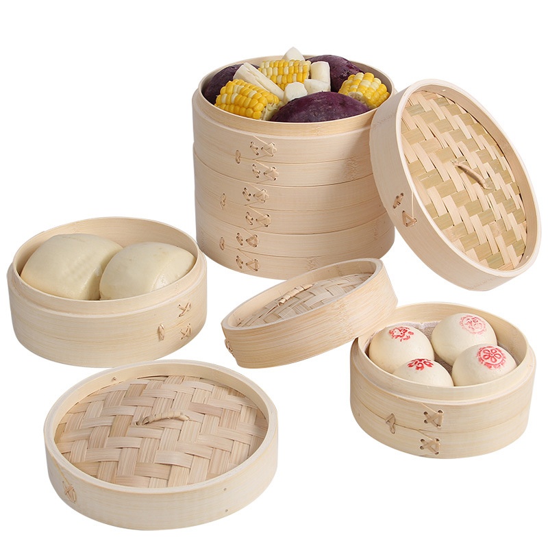 Bamboo Steamer Basket Set with - Steamer Bamboo Set のレビューと価格